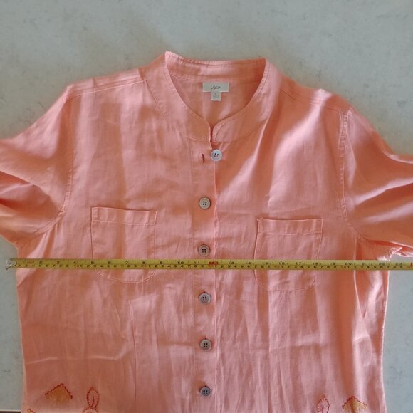 J Jill 100% linen soft orange cantaloupe embroidered tunic top button down Large - Picture 16 of 16